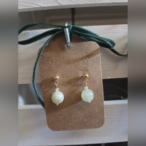 Elegant Gold and New Jade Dangle Earrings